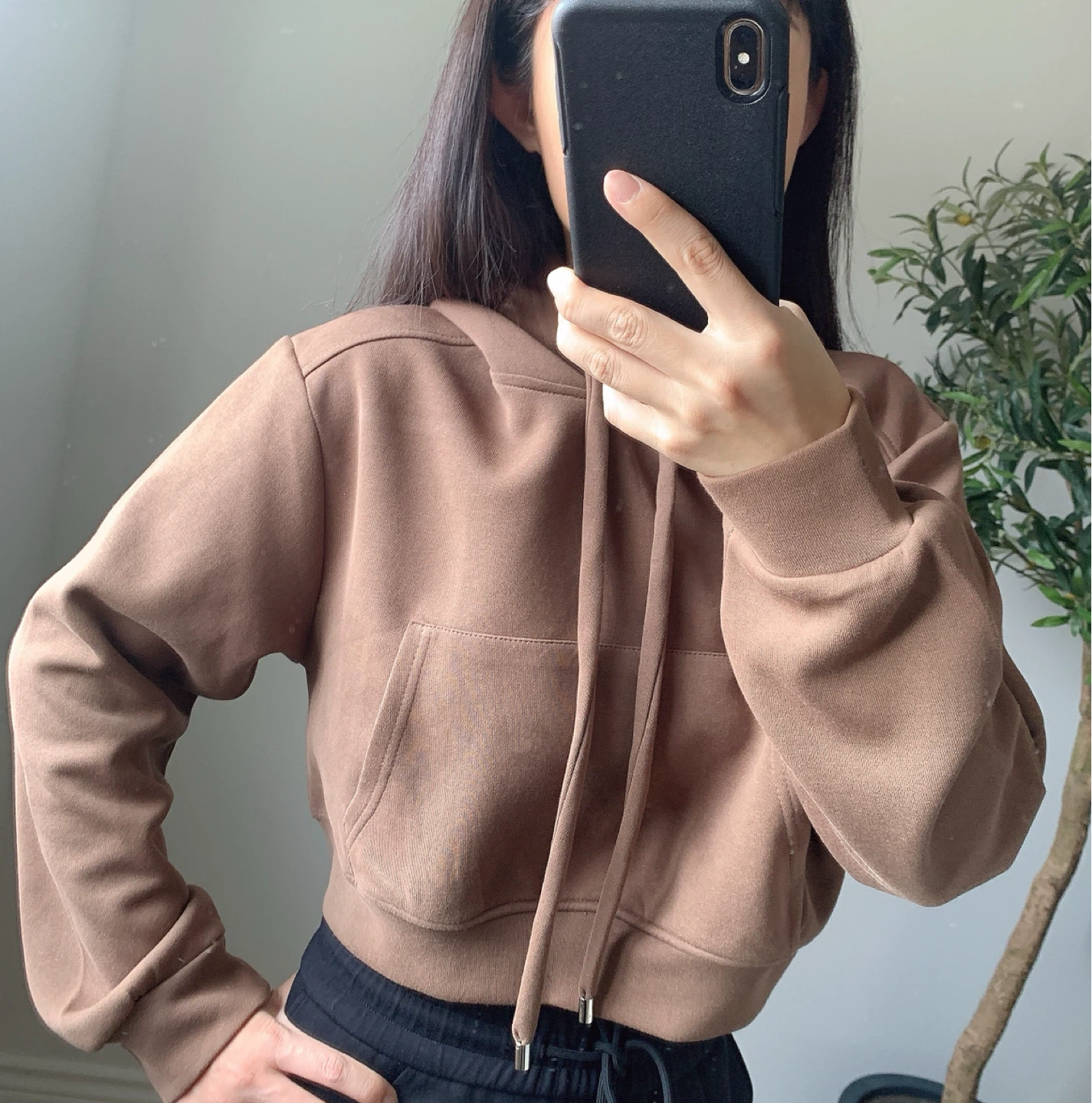 Brown Cropped Hoodie Sweatshirt | New Condition