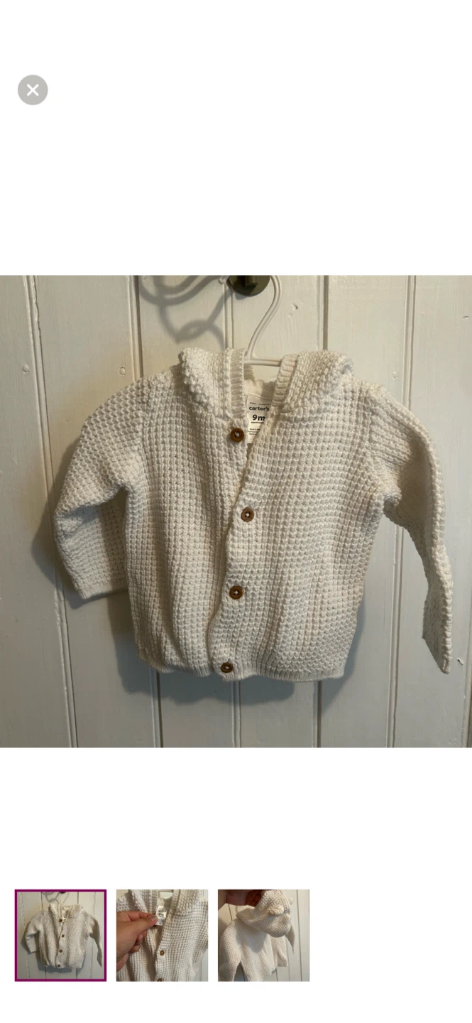 Carter's 9M White Knit Hooded Cardigan