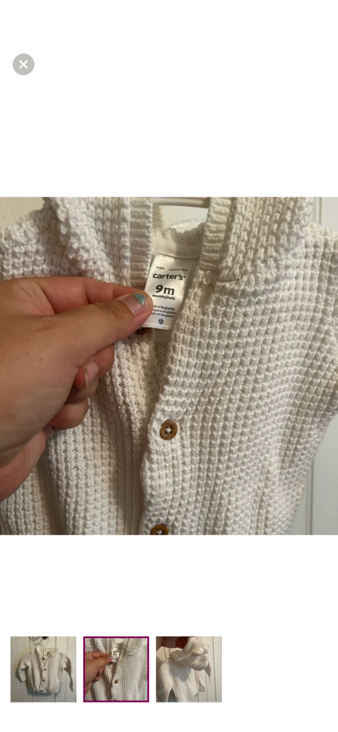 Carter's 9M White Knit Hooded Cardigan - photo 2