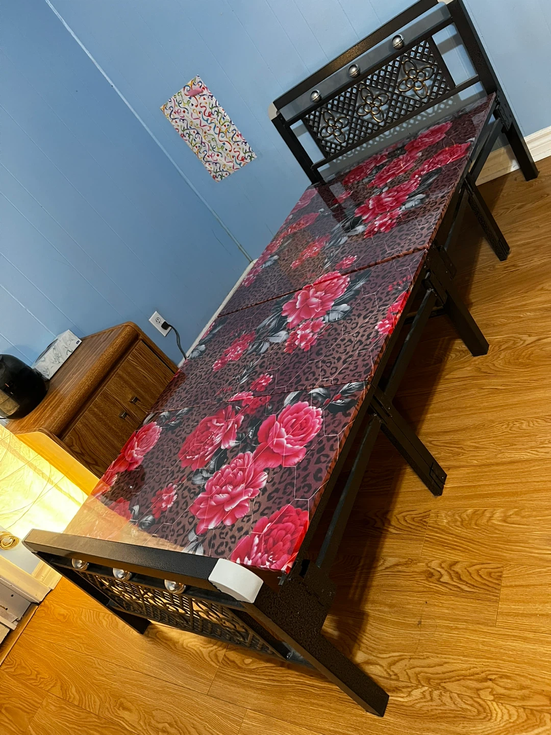Metal Single Bed Frame - Floral Design