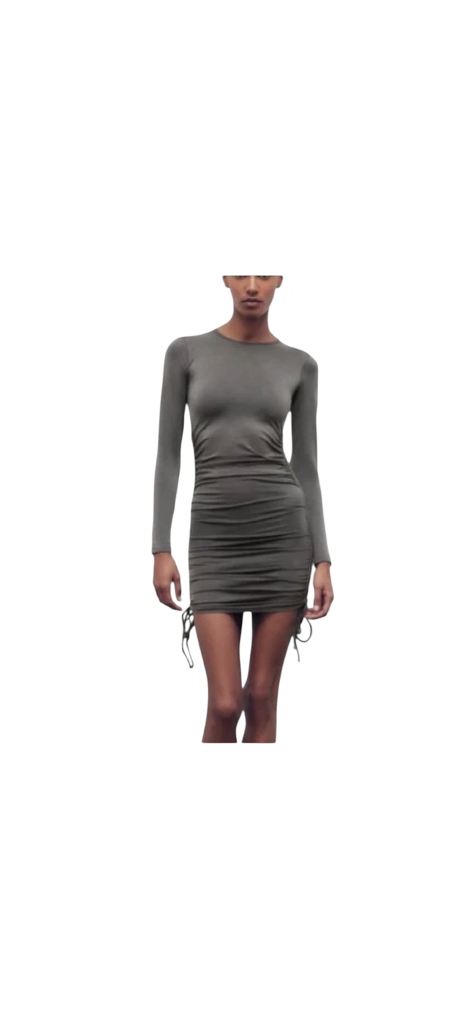 Zara Gray Long Sleeve Ruched Mini Dress - photo 3