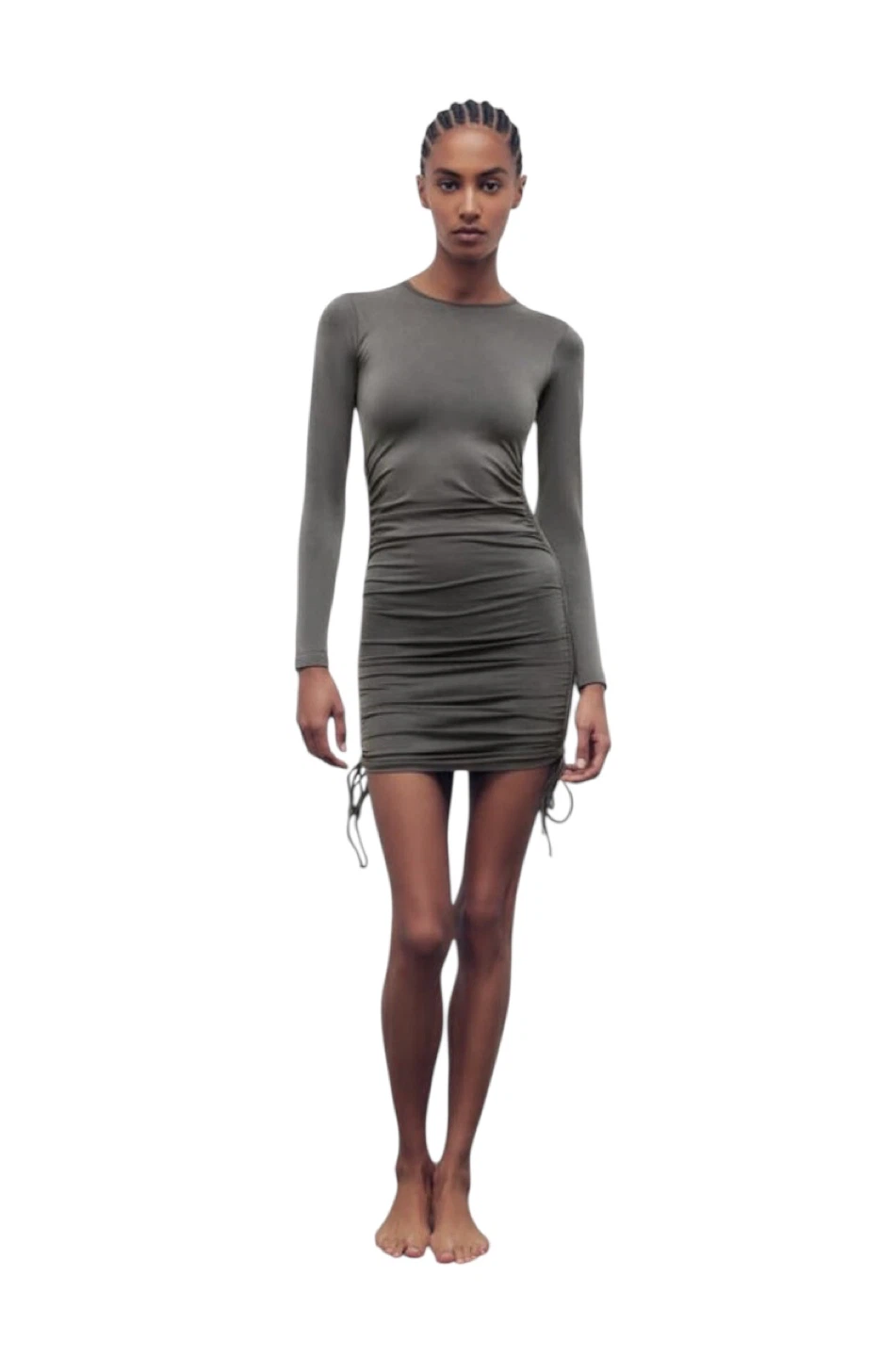 Zara Gray Long Sleeve Ruched Mini Dress