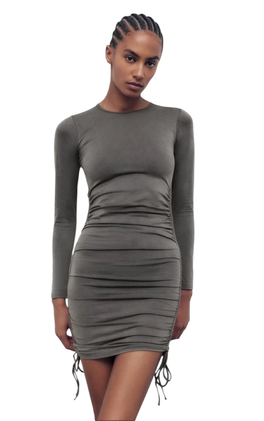 Zara Gray Long Sleeve Ruched Mini Dress - photo 4