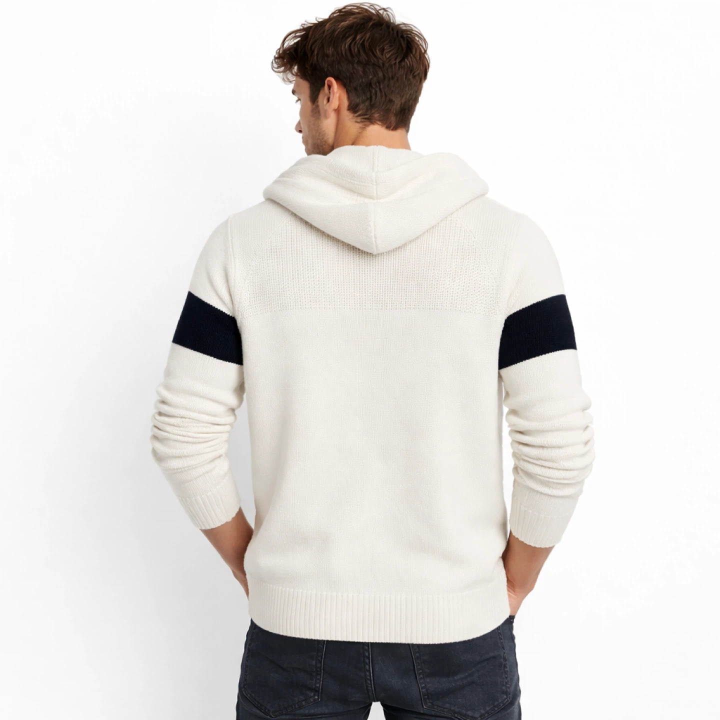Men’s Cream Hooded Knit Cardigan Sweater Size L 100% Cotton - photo 2
