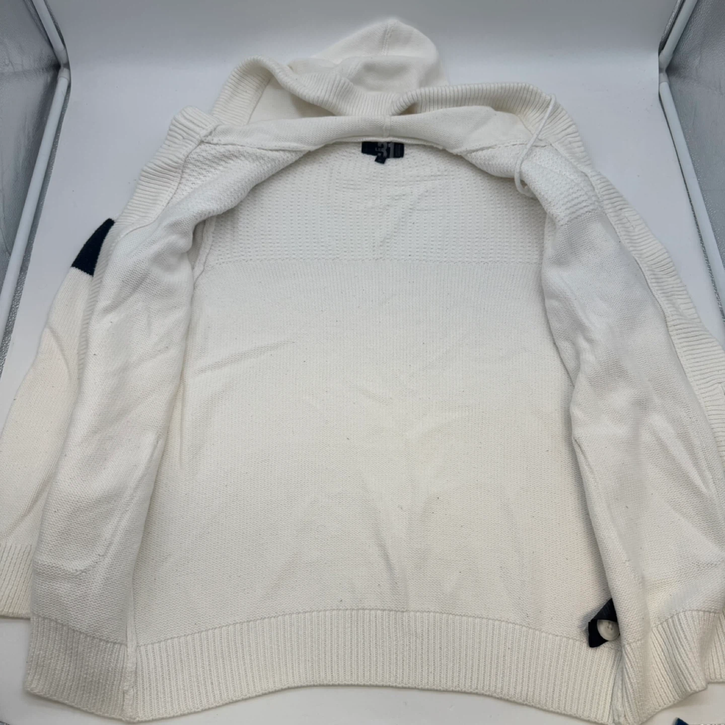 Men’s Cream Hooded Knit Cardigan Sweater Size L 100% Cotton - photo 4