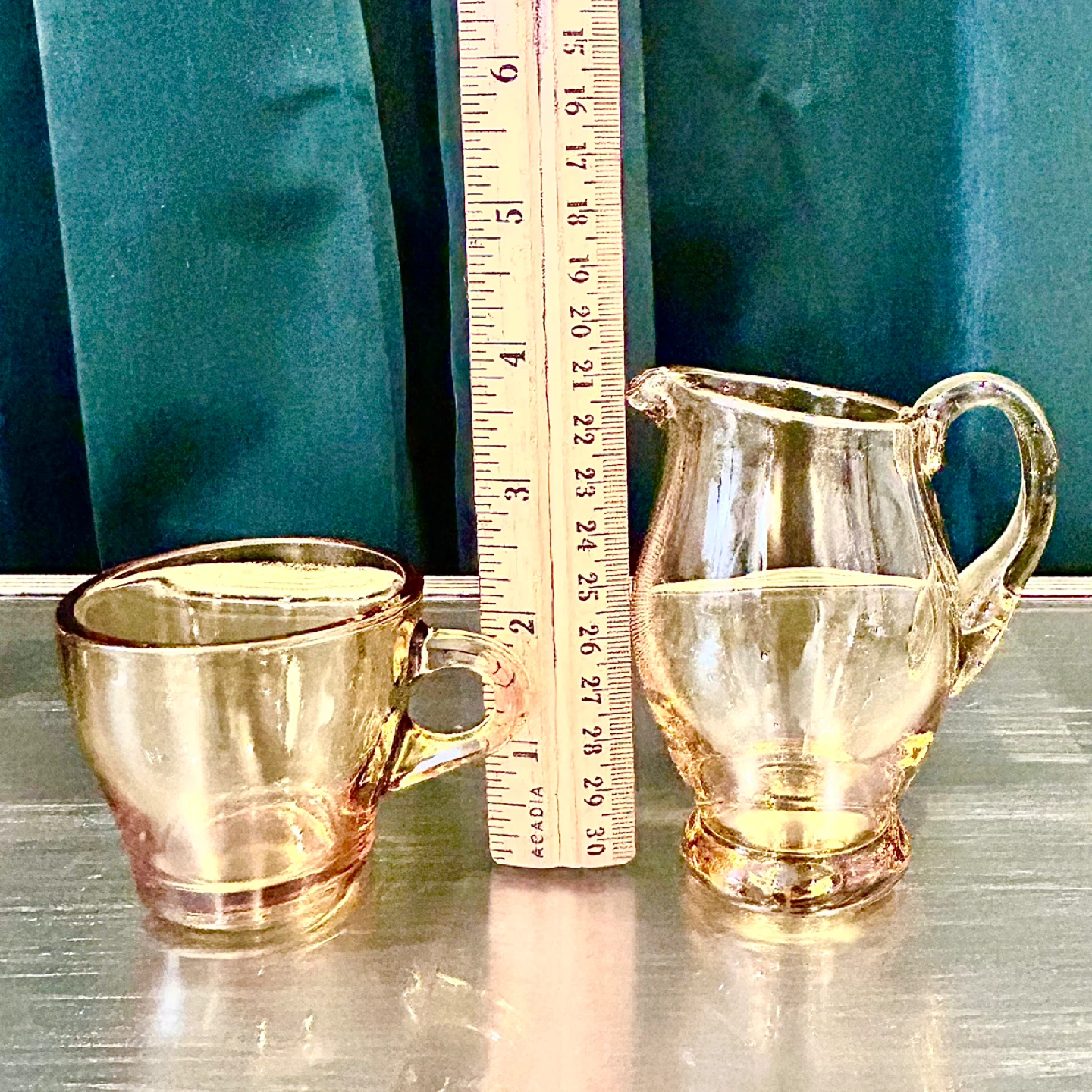 Vintage Amber Glass Creamer & Cup Set, Applied Handles - photo 5