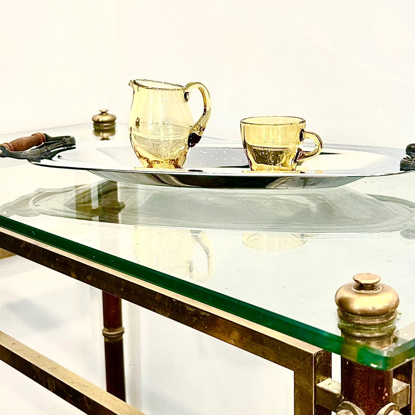 Vintage Amber Glass Creamer & Cup Set, Applied Handles - photo 4