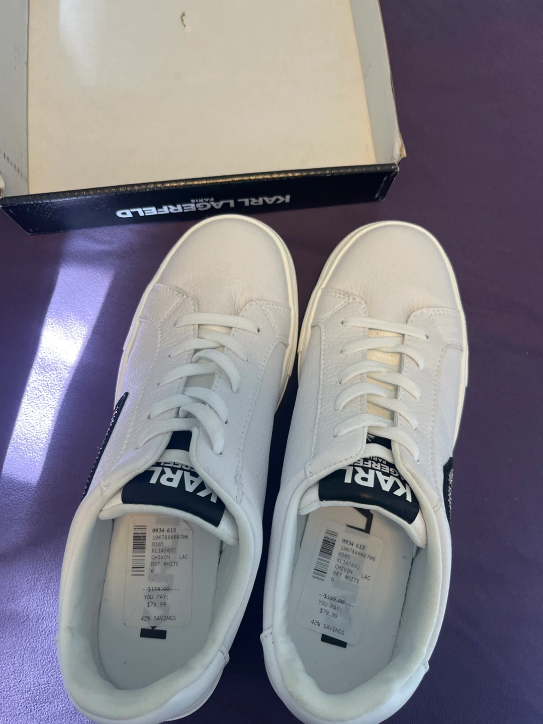 Karl Lagerfeld Paris White Leather Sneakers Size 6