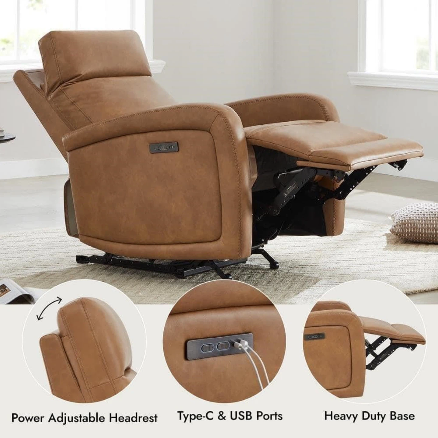 Brown Leather Power Recliner Chair - photo 2