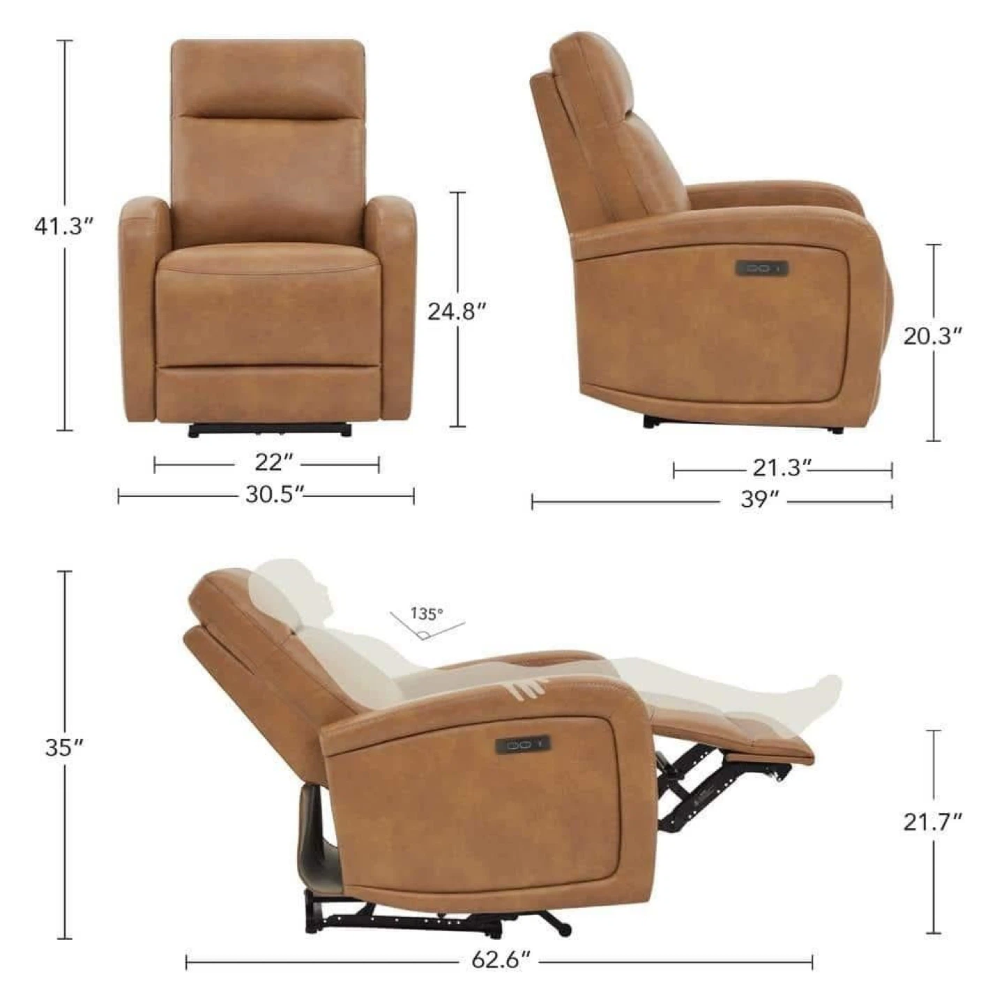 Brown Leather Power Recliner Chair - photo 4