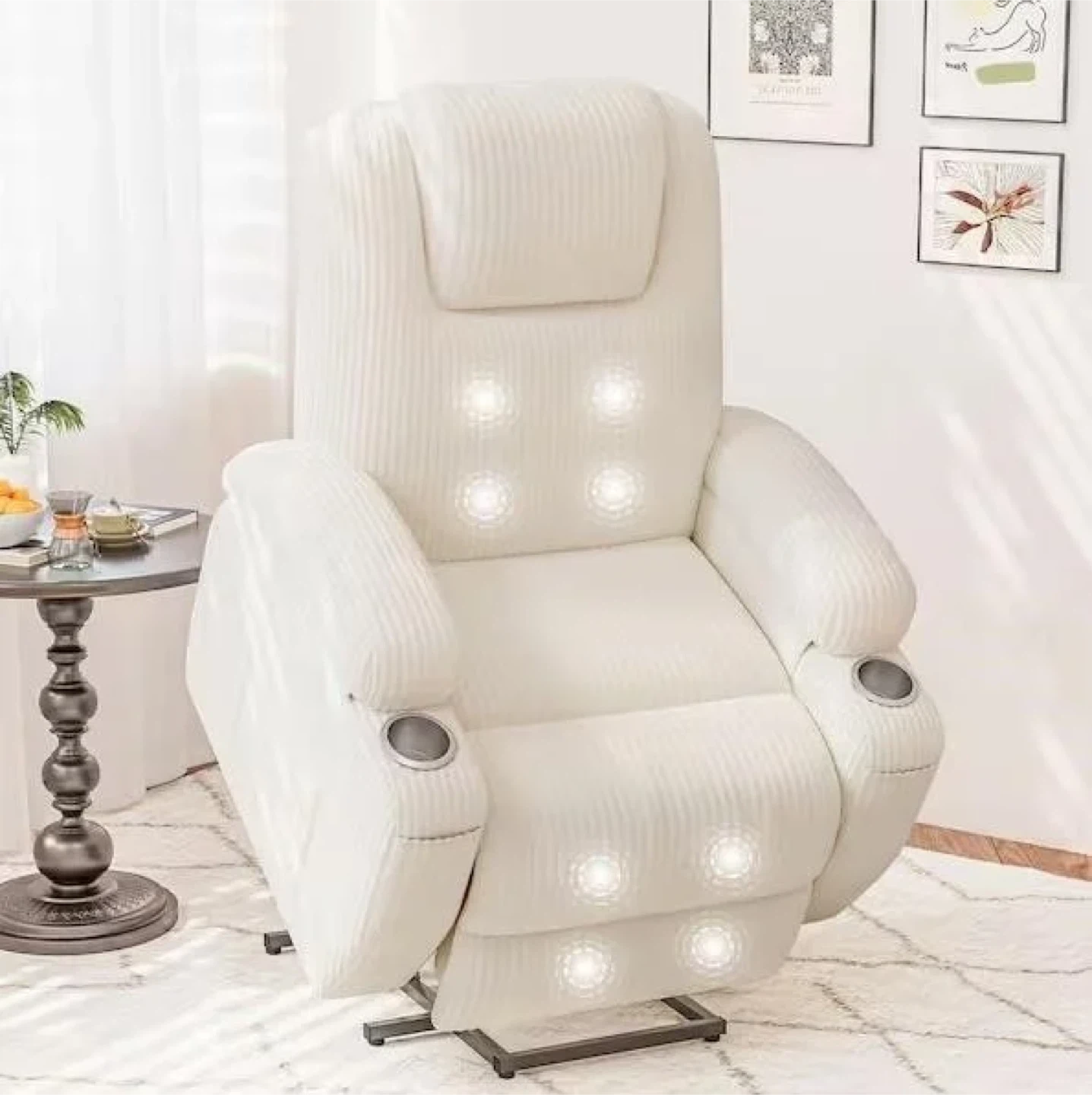 Corduroy Fabric Recliner Chair with Massage and Cup Holders