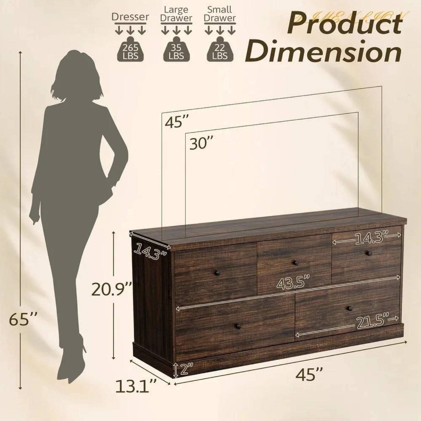 Dark Brown Wood Dresser with Metal Handles - photo 2