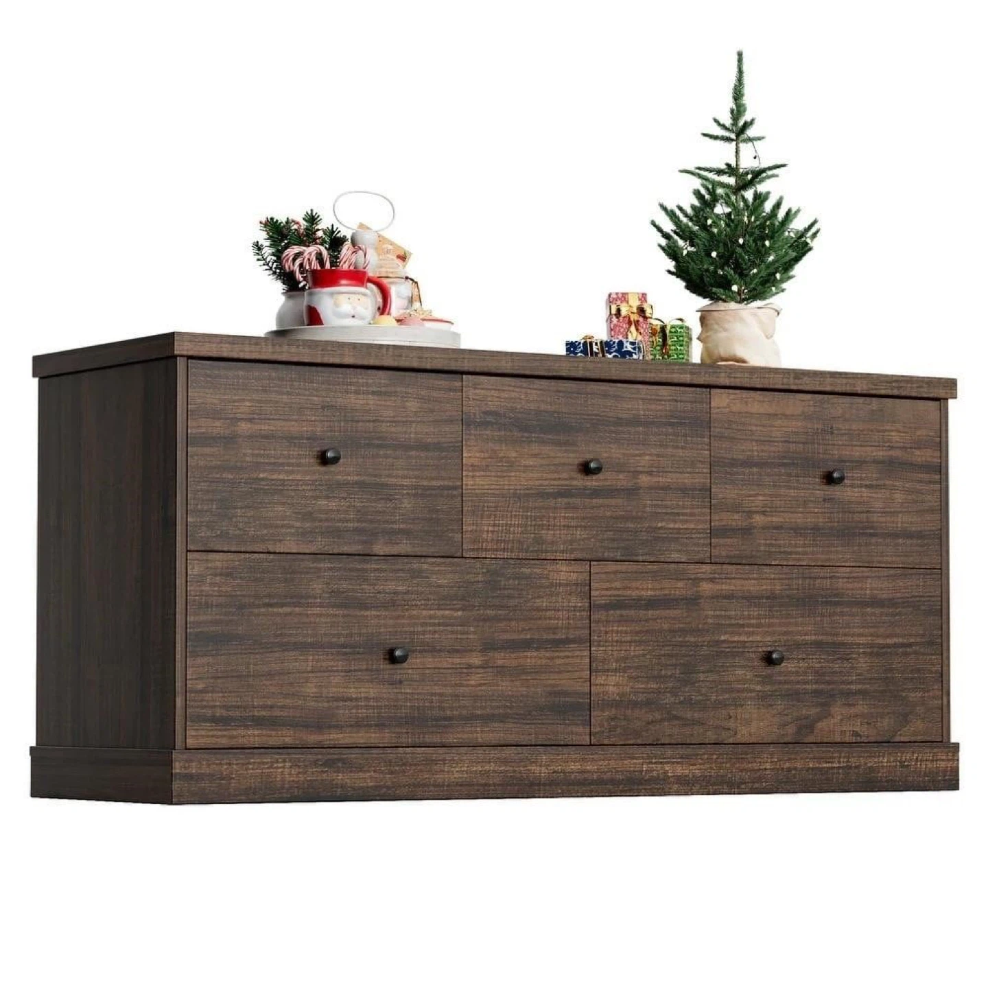 Dark Brown Wood Dresser with Metal Handles