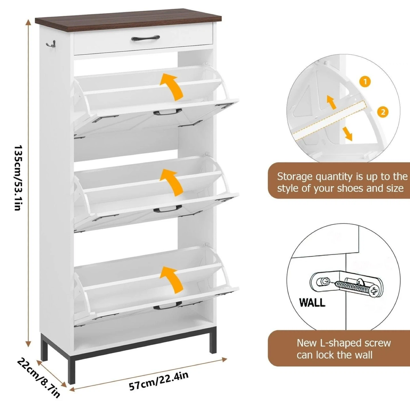 White Shoe Cabinet with Drawer - photo 4
