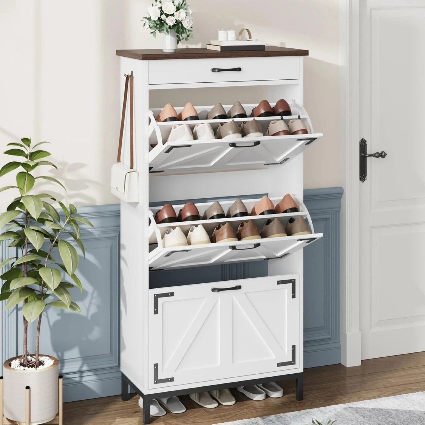 White Shoe Cabinet with Drawer - photo 5