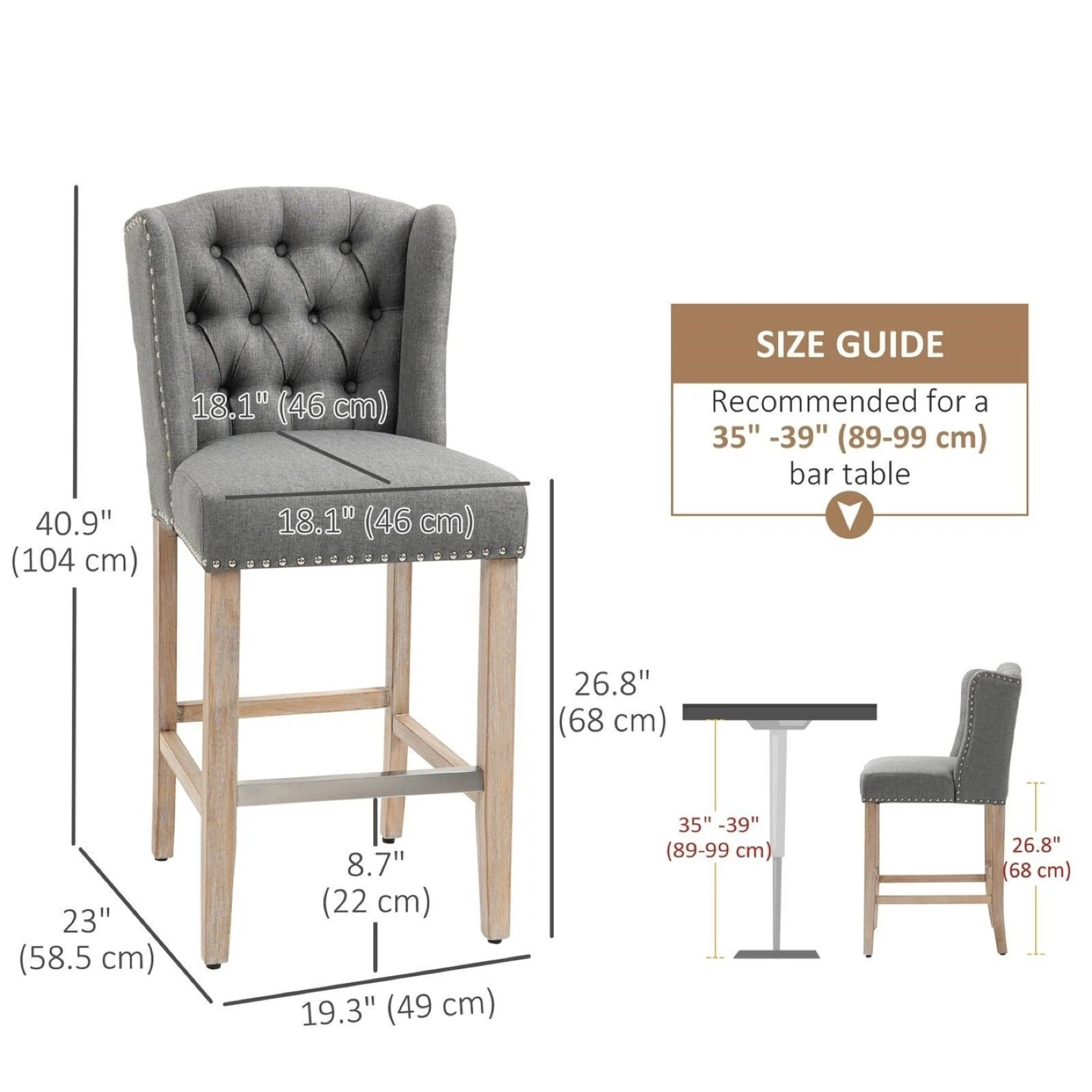 Grey Upholstered Bar Stools (Set of 2) - photo 3