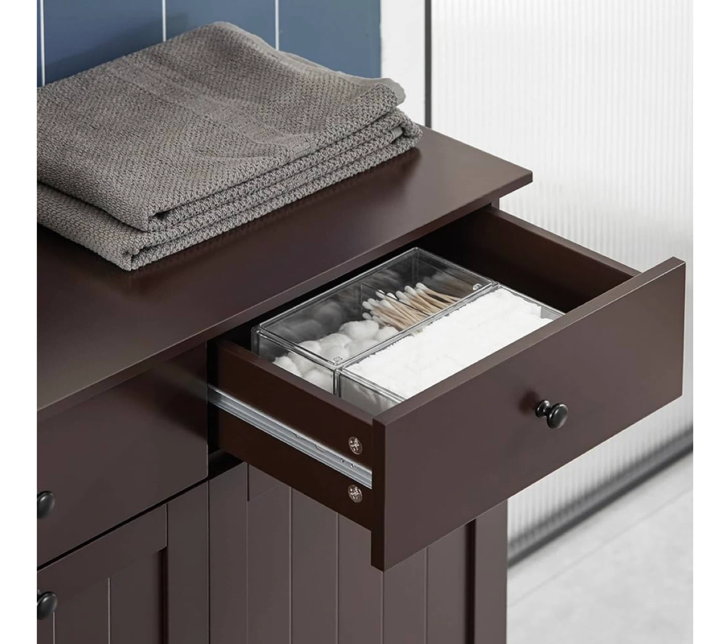 Brown Bathroom Cabinet with Laundry Hamper - photo 5
