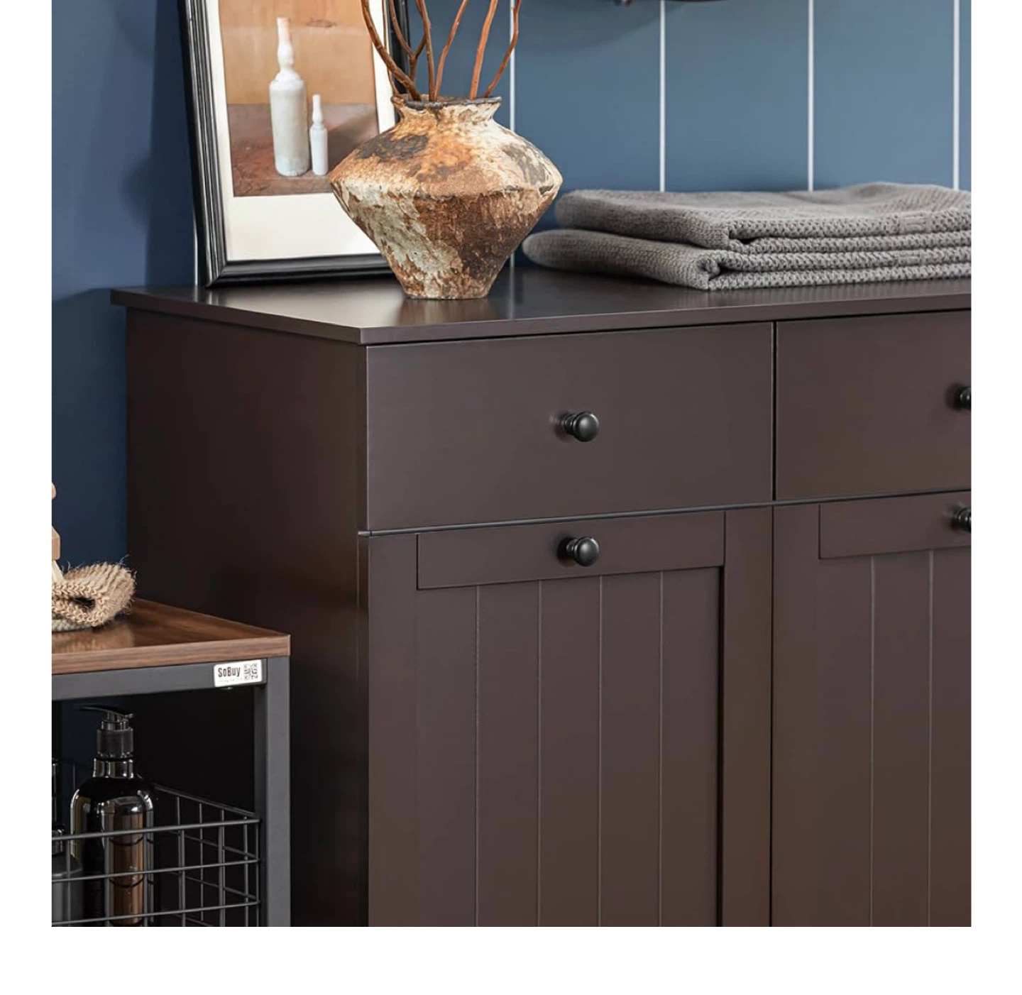 Brown Bathroom Cabinet with Laundry Hamper - photo 4