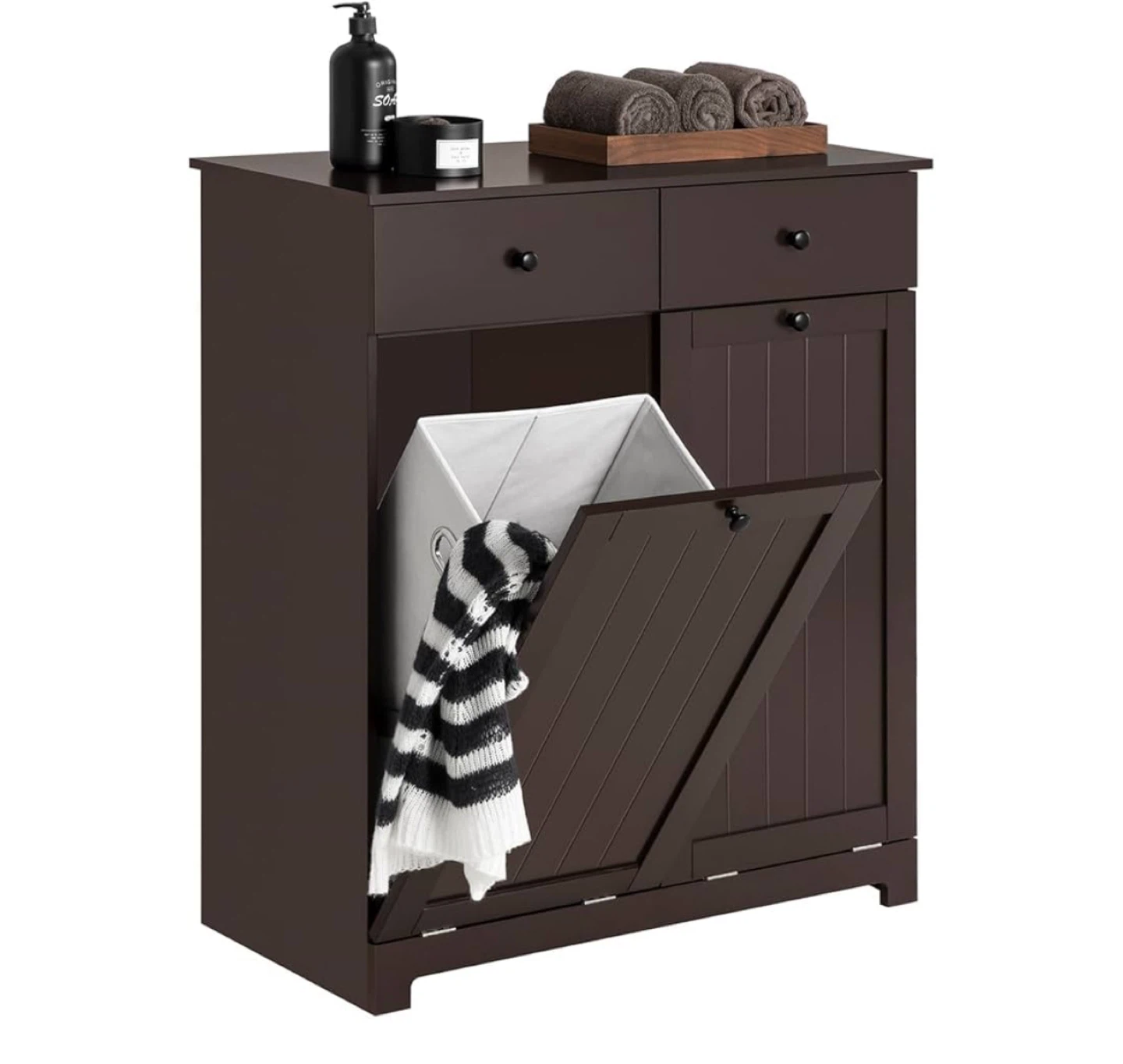 Brown Bathroom Cabinet with Laundry Hamper