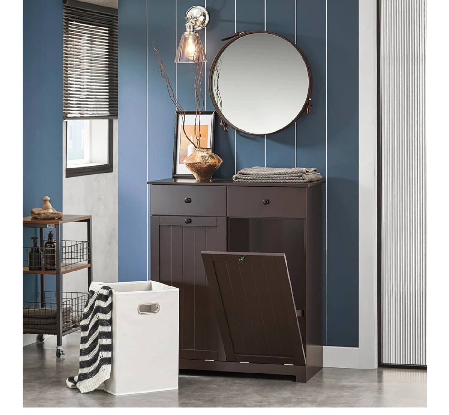 Brown Bathroom Cabinet with Laundry Hamper - photo 3