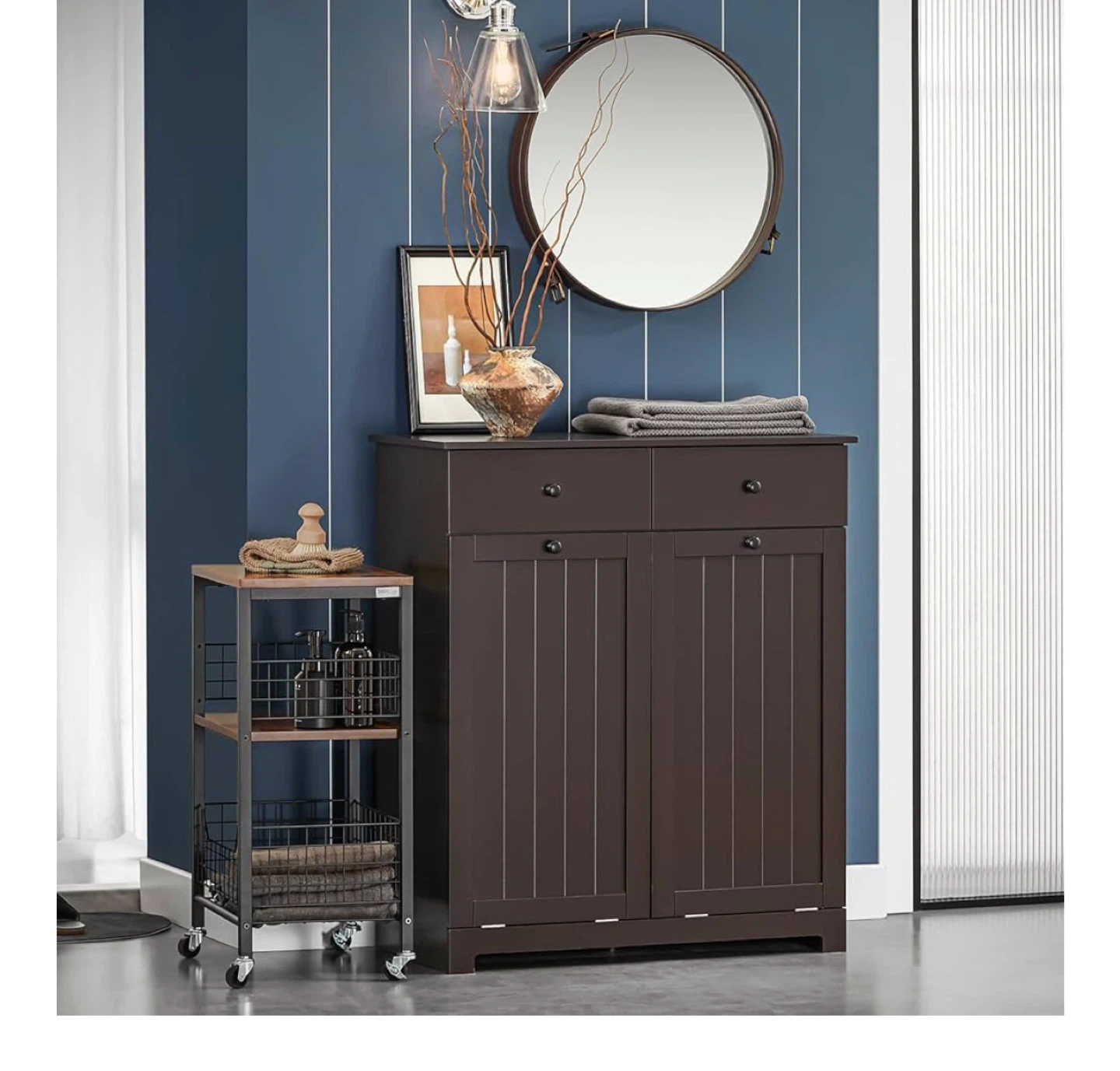 Brown Bathroom Cabinet with Laundry Hamper - photo 2