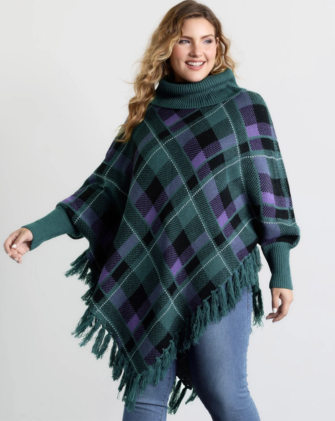 Bloomchic Plaid Poncho with Turtleneck - photo 5