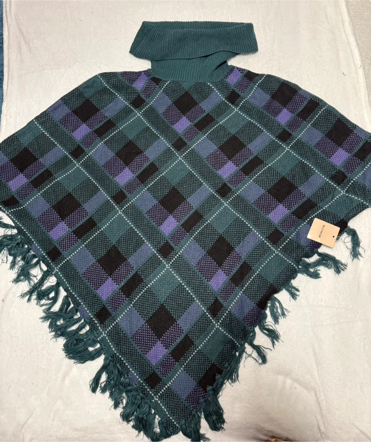 Bloomchic Plaid Poncho with Turtleneck