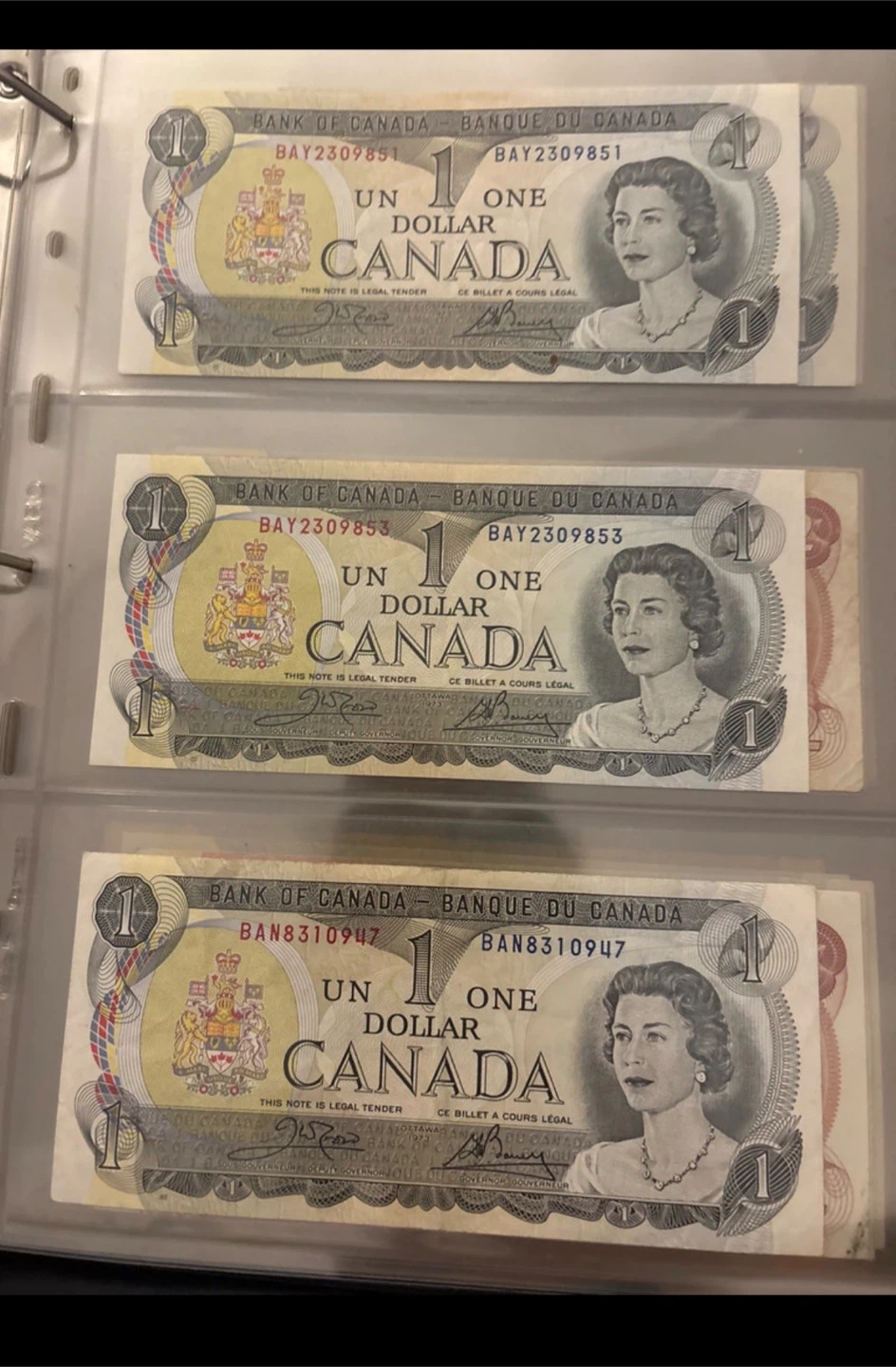 Vintage Canadian One Dollar Bills