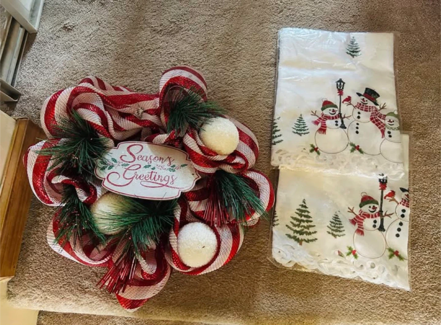 Christmas Wreath & Snowman Curtains Set