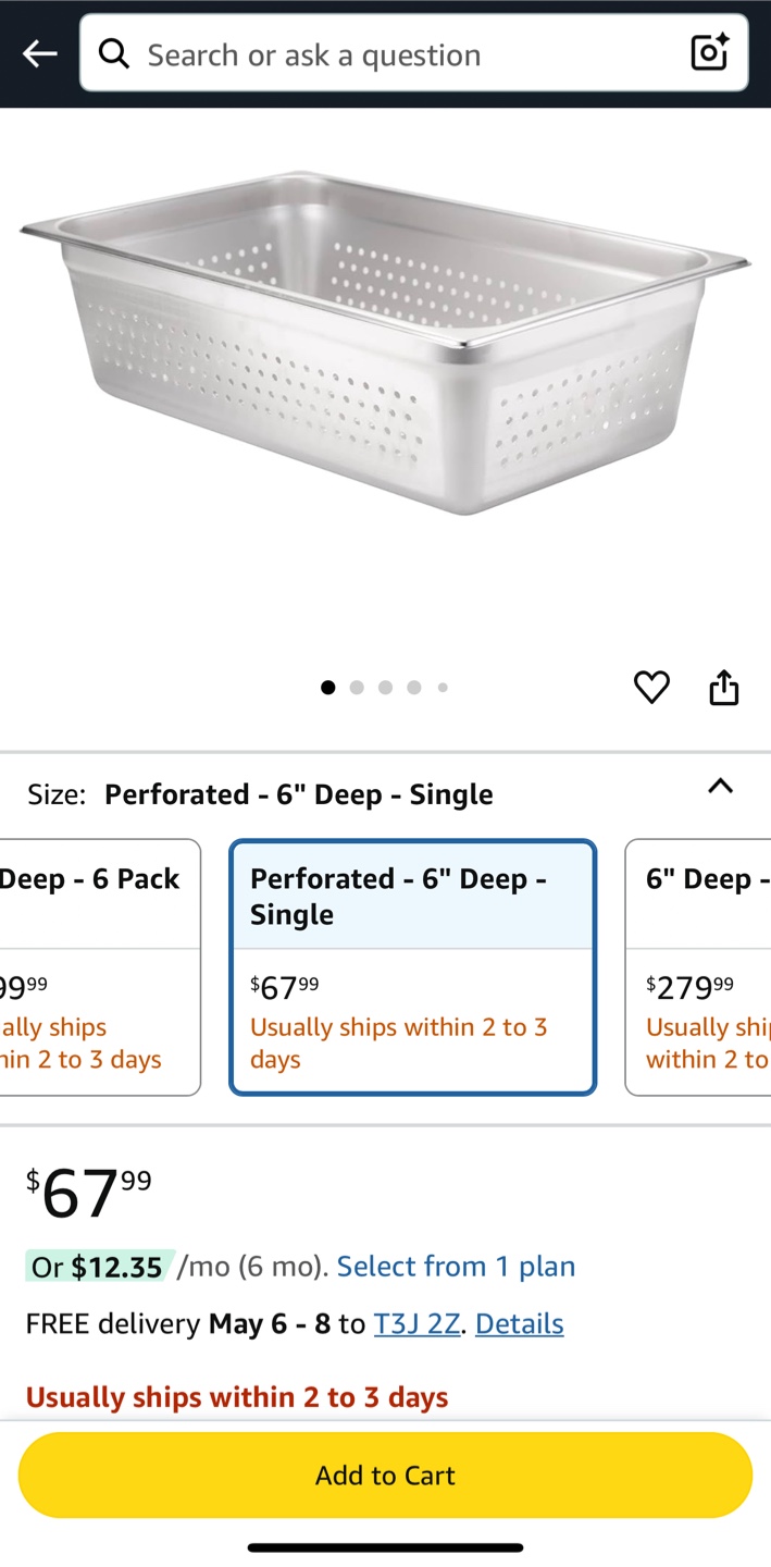 Perforated Stainless Steel Steam Table Pan - 6" Deep