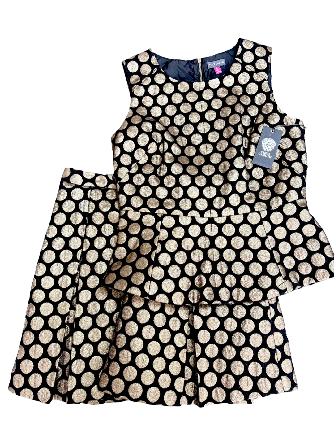 Vince Camuto Black & Gold Polka Dot Dress - Size 8