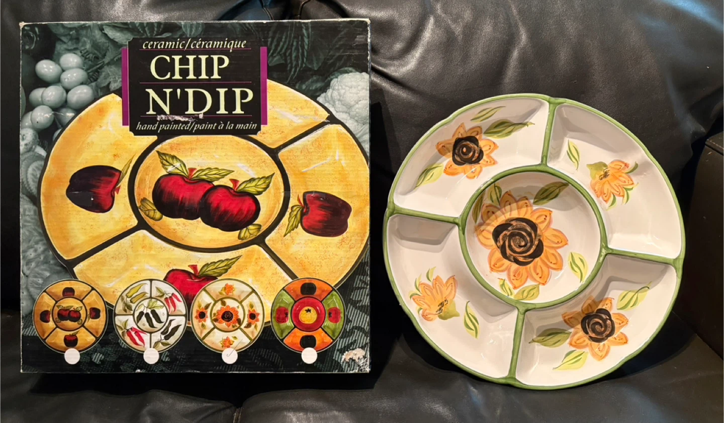 Ceramic Chip N' Dip Hand Painted Serving Platter