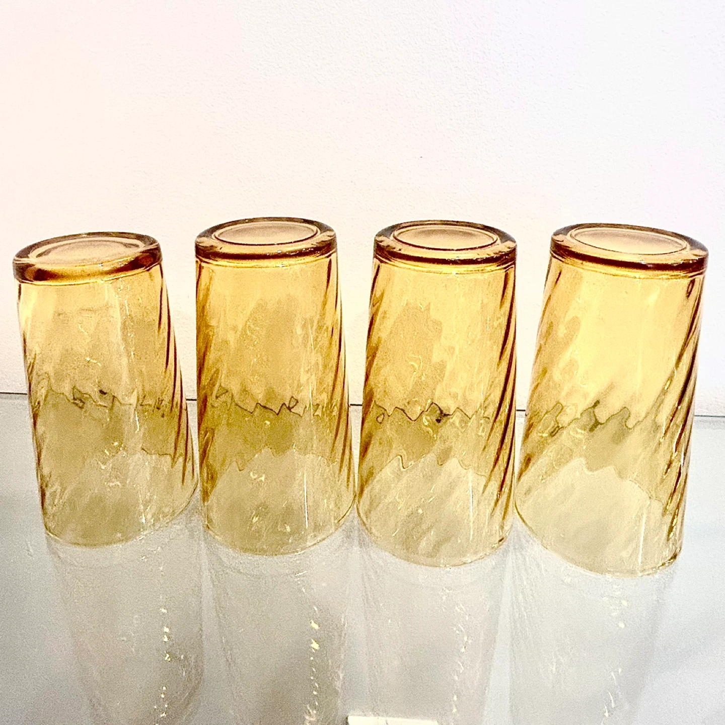 Vintage Amber Swirl Tumblers (Set of 4) Mid-Century Art Glass - photo 5