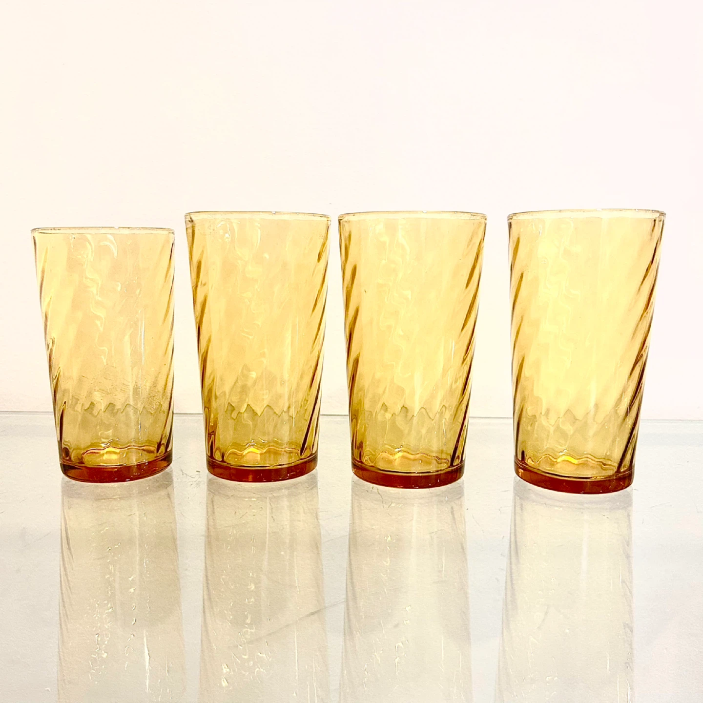 Vintage Amber Swirl Tumblers (Set of 4) Mid-Century Art Glass - photo 2