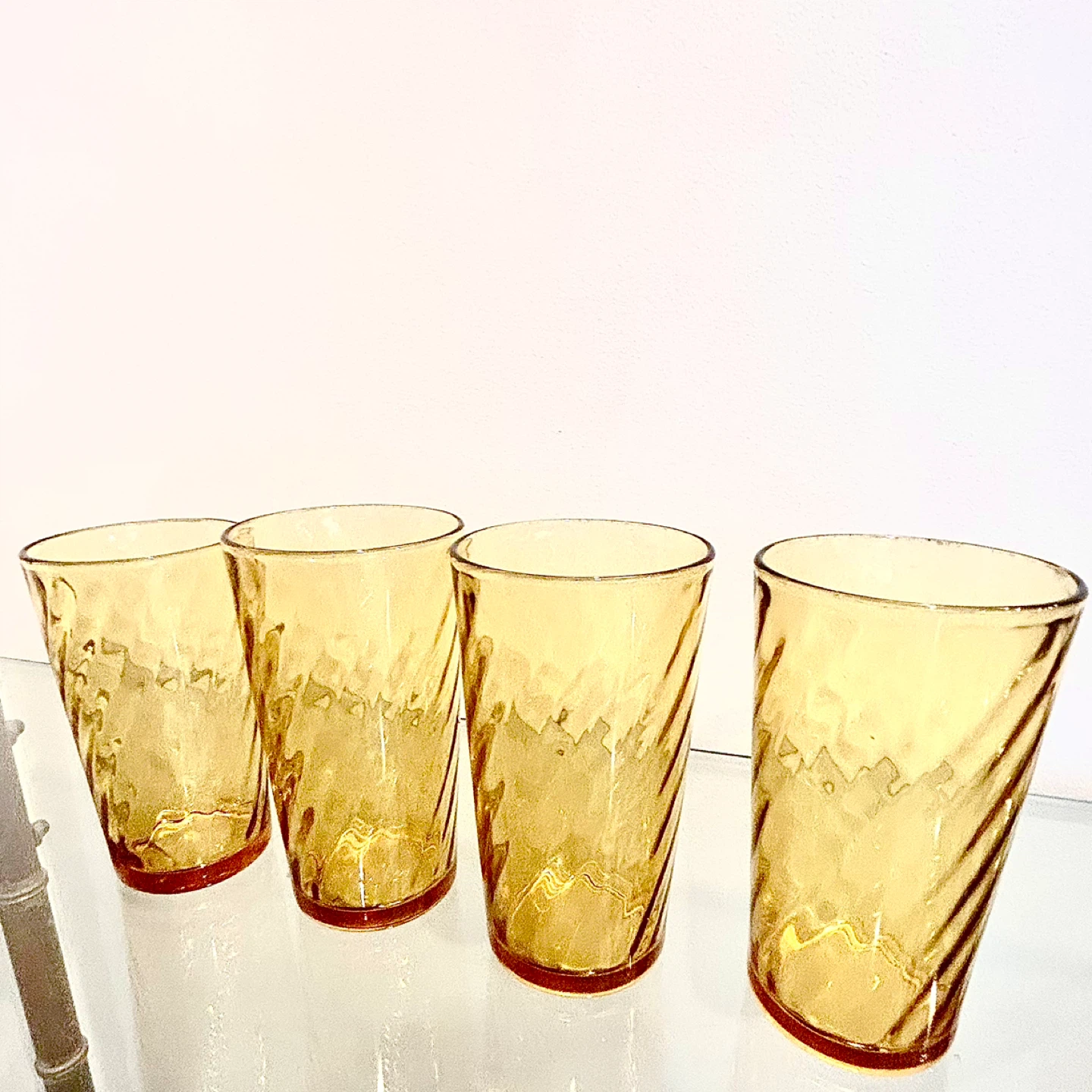 Vintage Amber Swirl Tumblers (Set of 4) Mid-Century Art Glass - photo 3