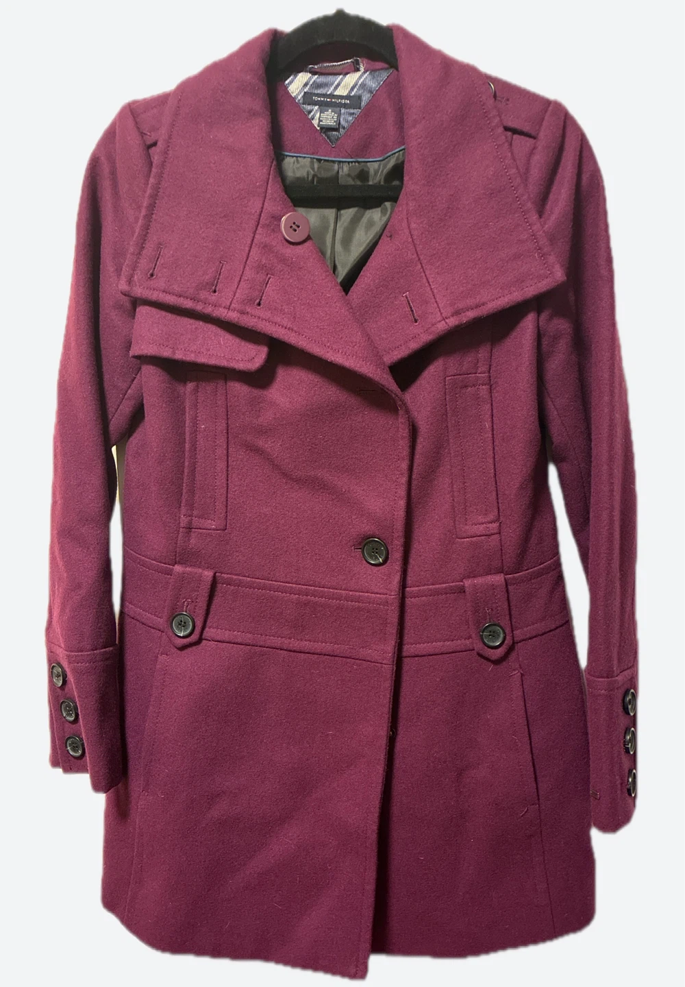 Tommy Hilfiger Wool Blend Coat - Burgundy