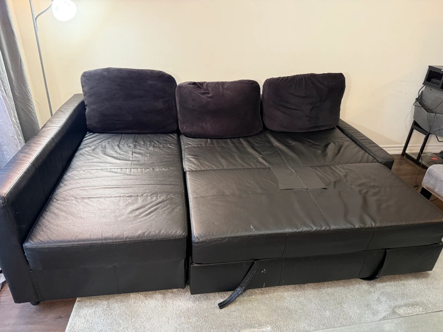 Black Leather Sectional Sofa with Pull-Out Bed - photo 2