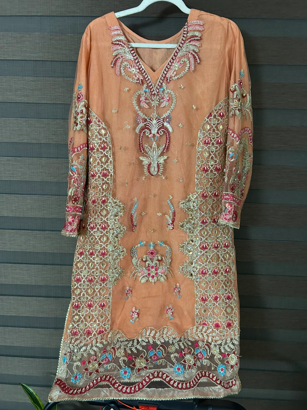 New Embroidered Peach Salwar Kameez