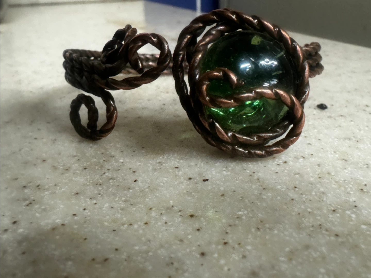 Handmade Copper Bracelet with Green Glass Bead - photo 4