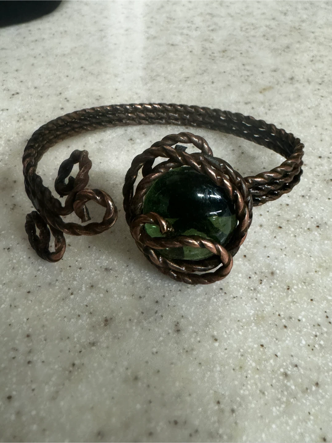 Handmade Copper Bracelet with Green Glass Bead - photo 5