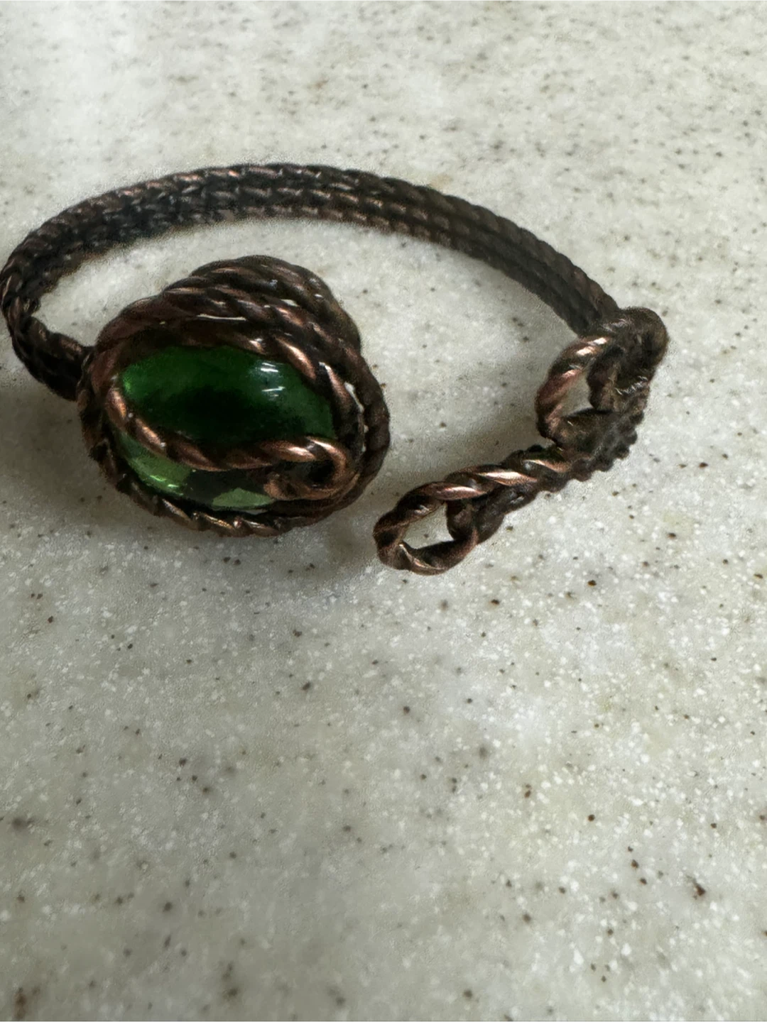 Handmade Copper Bracelet with Green Glass Bead - photo 2