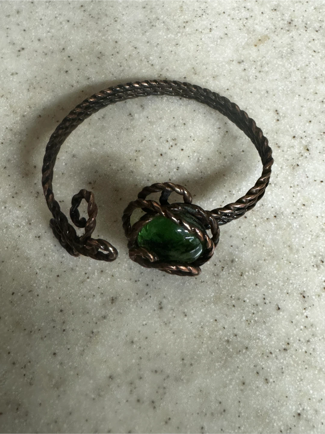 Handmade Copper Bracelet with Green Glass Bead - photo 3