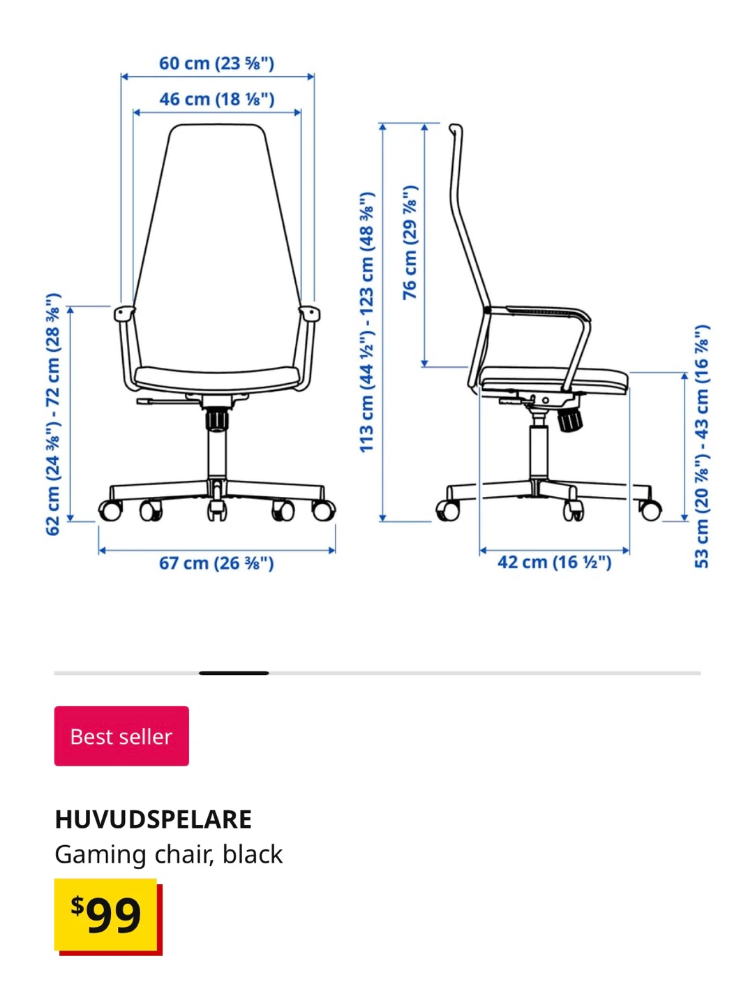 IKEA HUVUDSPELARE Gaming Chair - Black - photo 3