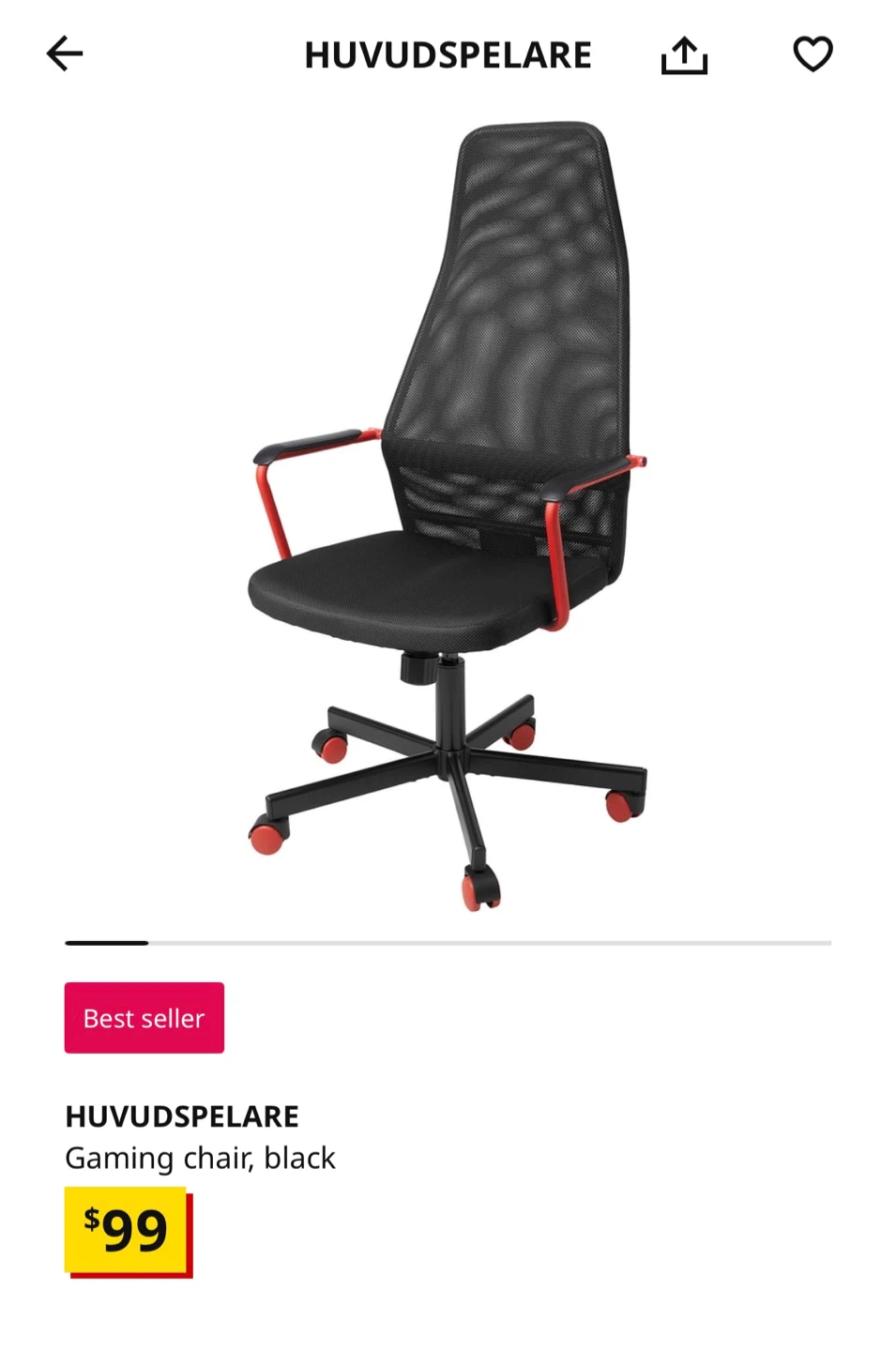 IKEA HUVUDSPELARE Gaming Chair - Black - photo 2
