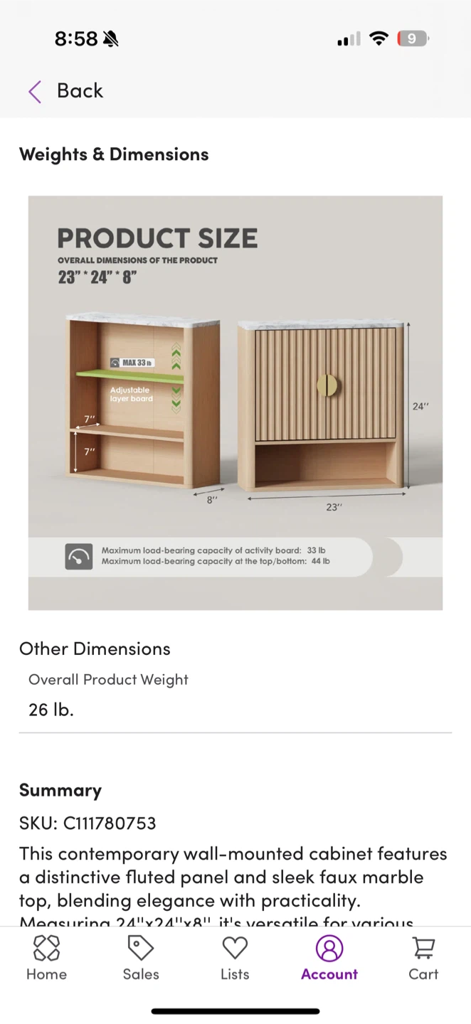 Wall-Mounted Cabinet, 23" x 24" x 8" - photo 3