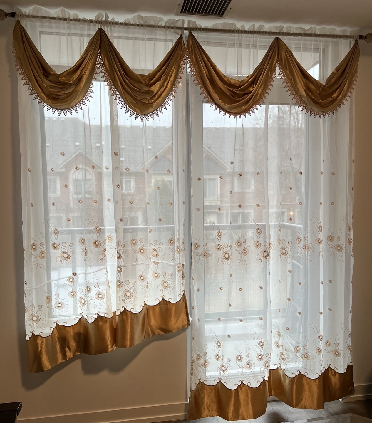 Gold & White Floral Window Curtains