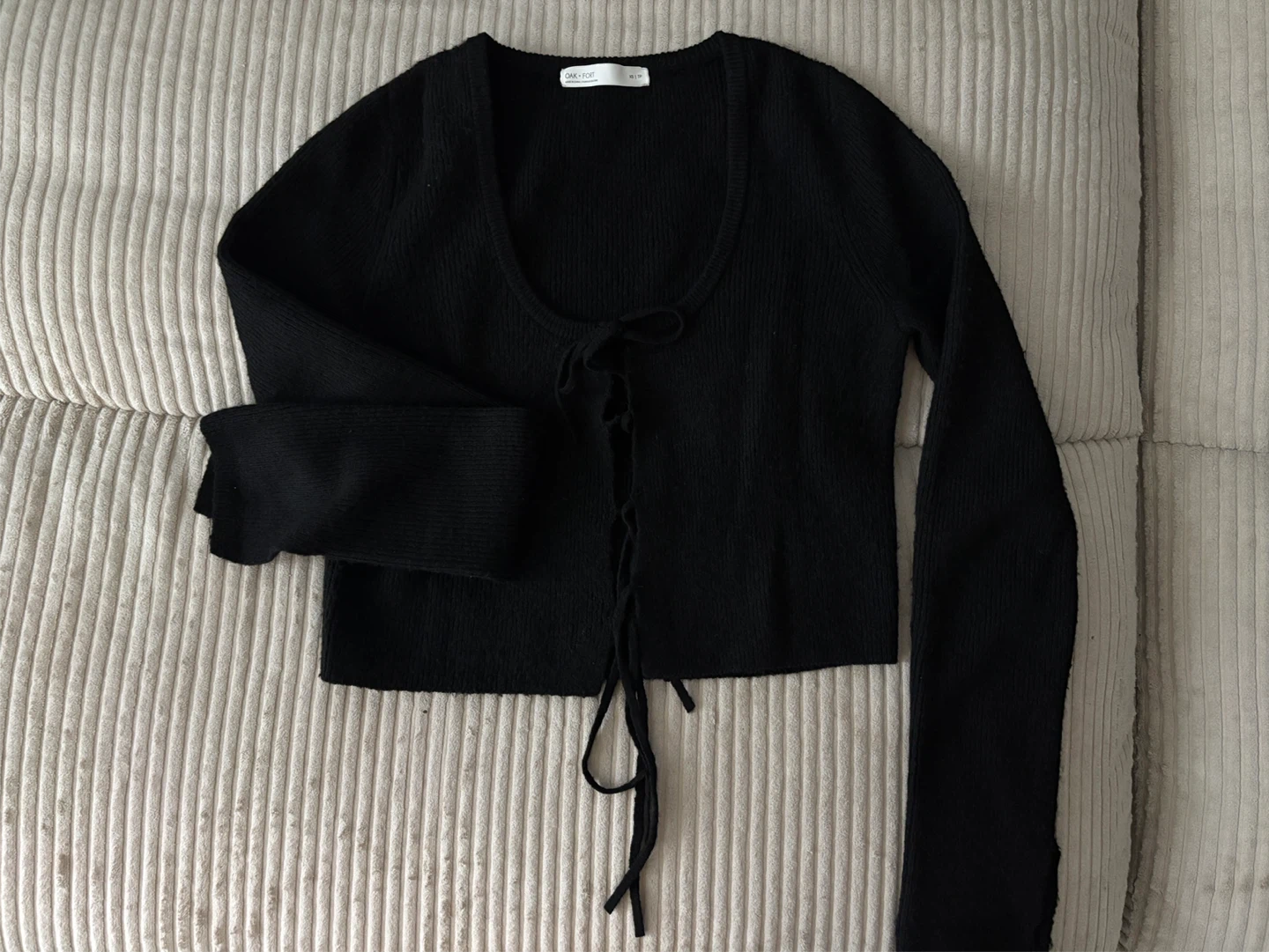 OAK + FORT - Black Ribbon Tie-Front Cardigan