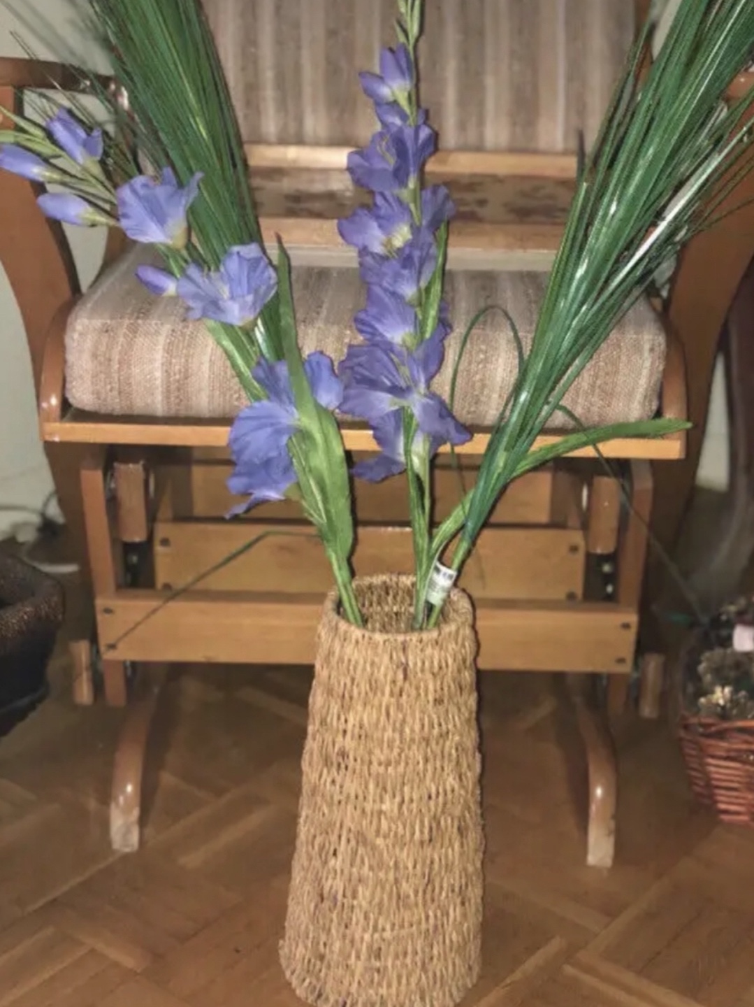 Woven Vase with Artificial Flowers