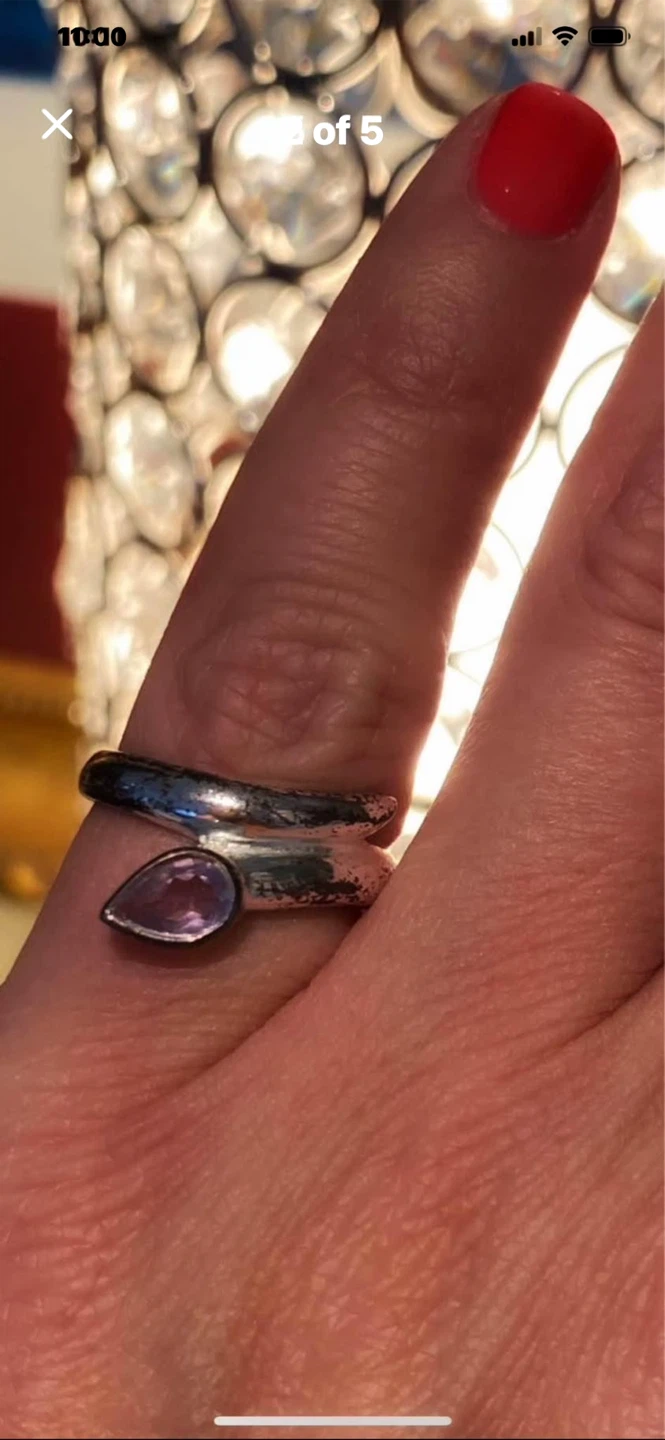 💜Hammered Silver Ring with Teardrop Amethyst - photo 2