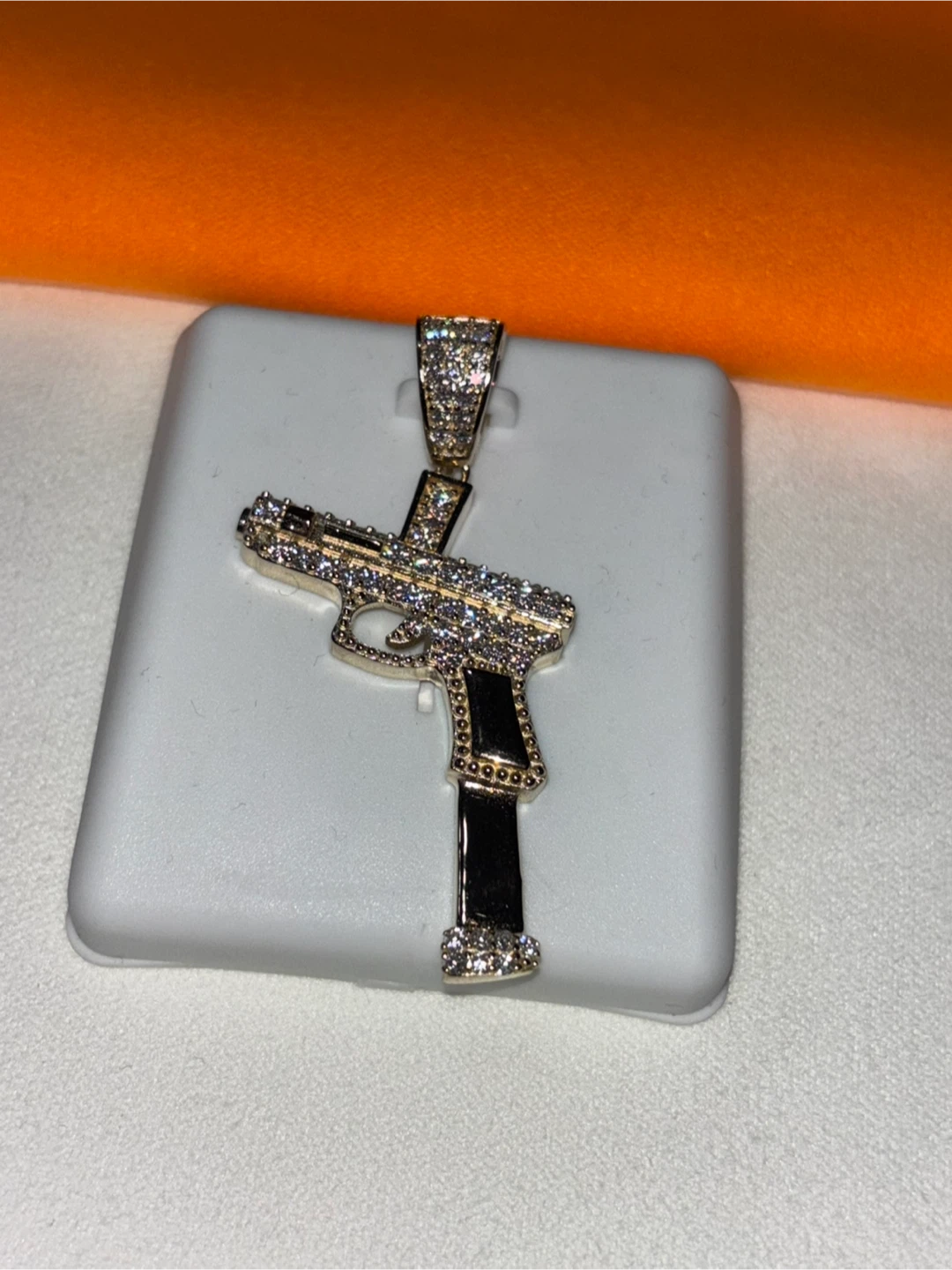 Gun Pendant Gold plated with Moissanite 925 Silver - photo 5